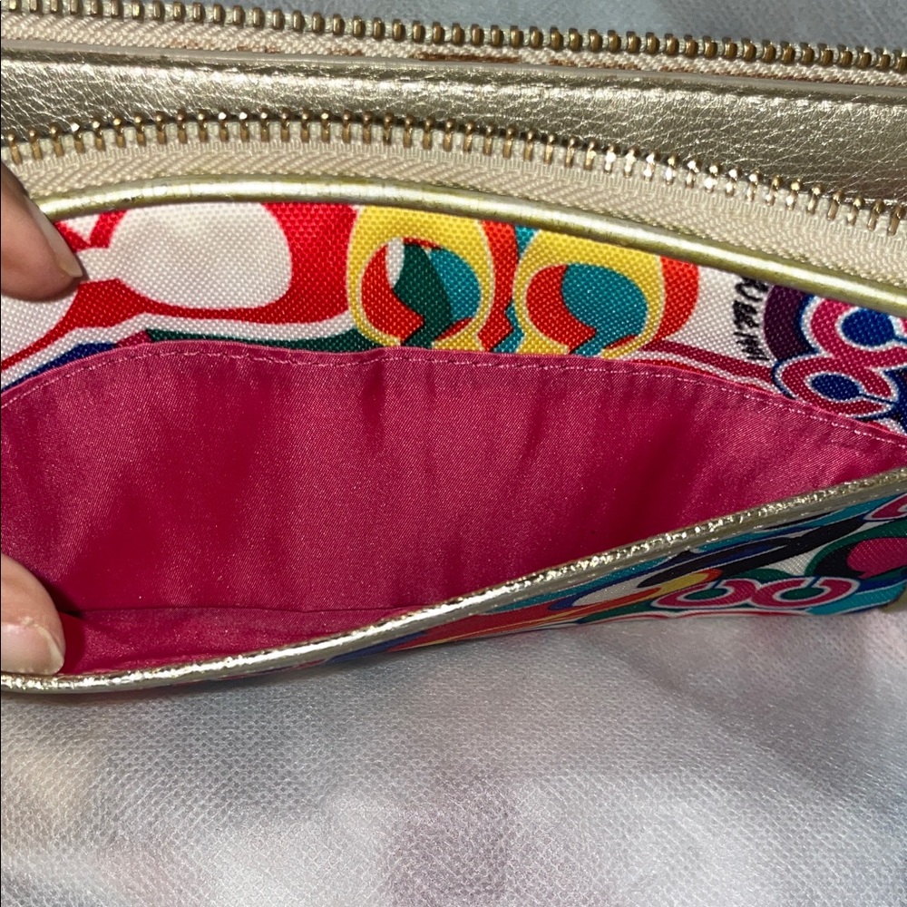 Coach Poppy Colorful Patterned Wallet/Wristlet with Gold Accents - Picture 8 of 13